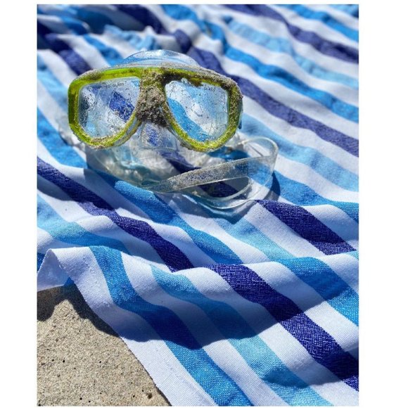 Las Bayadas Blue Striped Beach Towel Blanket La Esther NWT - Picture 4 of 7